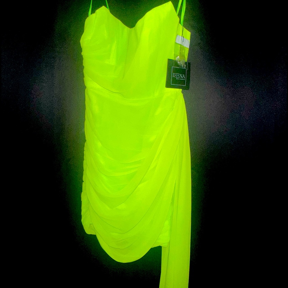 Lime Green Ruched Strapless Mac Duggal Dress